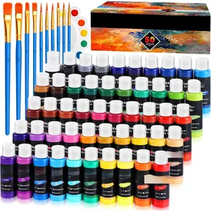 50 Color   Set, 2oz Bottles, Rich Pigmented Canvas  with 10 Brushes &Palette, Professional Art Supplies Kit for Adults & , , Suitable for Canvas, Rocks,