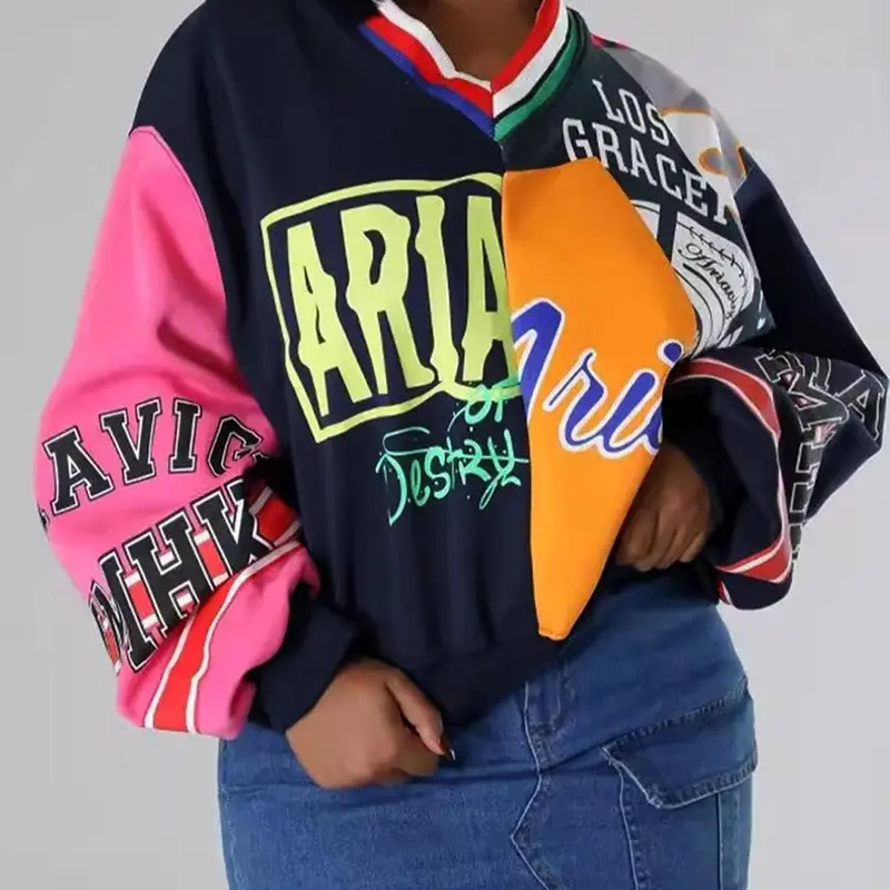 Women's Colorblock Letter Print Drop Shoulder Pullover, Fashion Casual V Neck Long Sleeve Sweatshirt, Hoodie for Daily Outdoor Wear, Women Fall & Winter Clothes, Womenswear, Lady