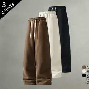 3-pack men’s loose wide-leg athletic pants, casual drawstring relaxed-fit long pants suitable for everyday wear, fitness, streetwear, running, hip-hop style, solid color design, comfortable elastic waistband