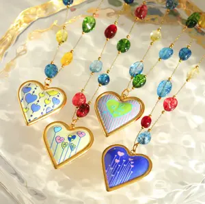 N317- 316L Stainless Steel Heart Shaped Pendant Beaded Necklace