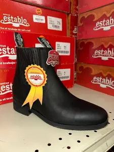 Establo Men's Leather Charro Short Work Boot - Black