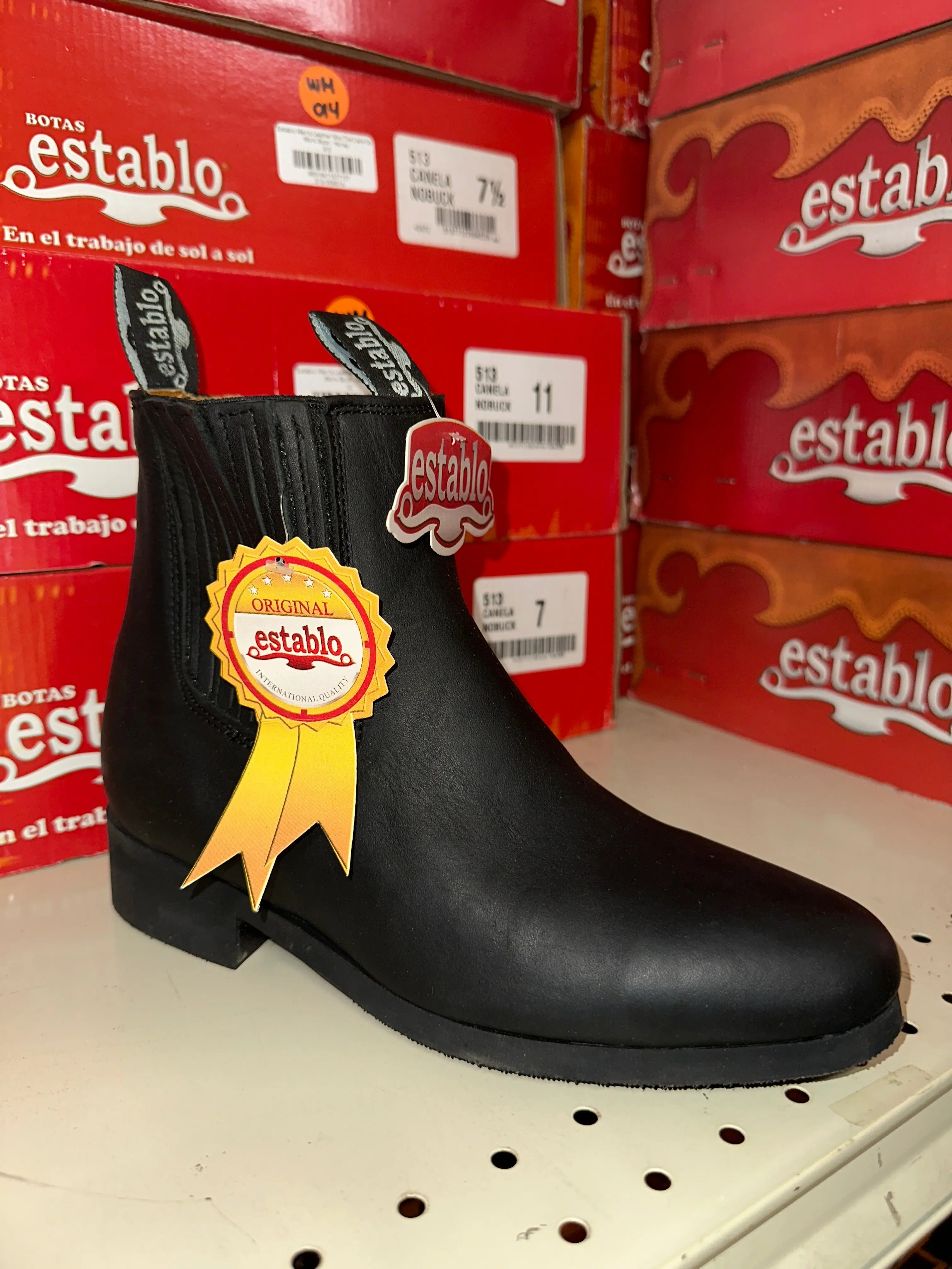Establo Men's Leather Charro Short Work Boot - Black
