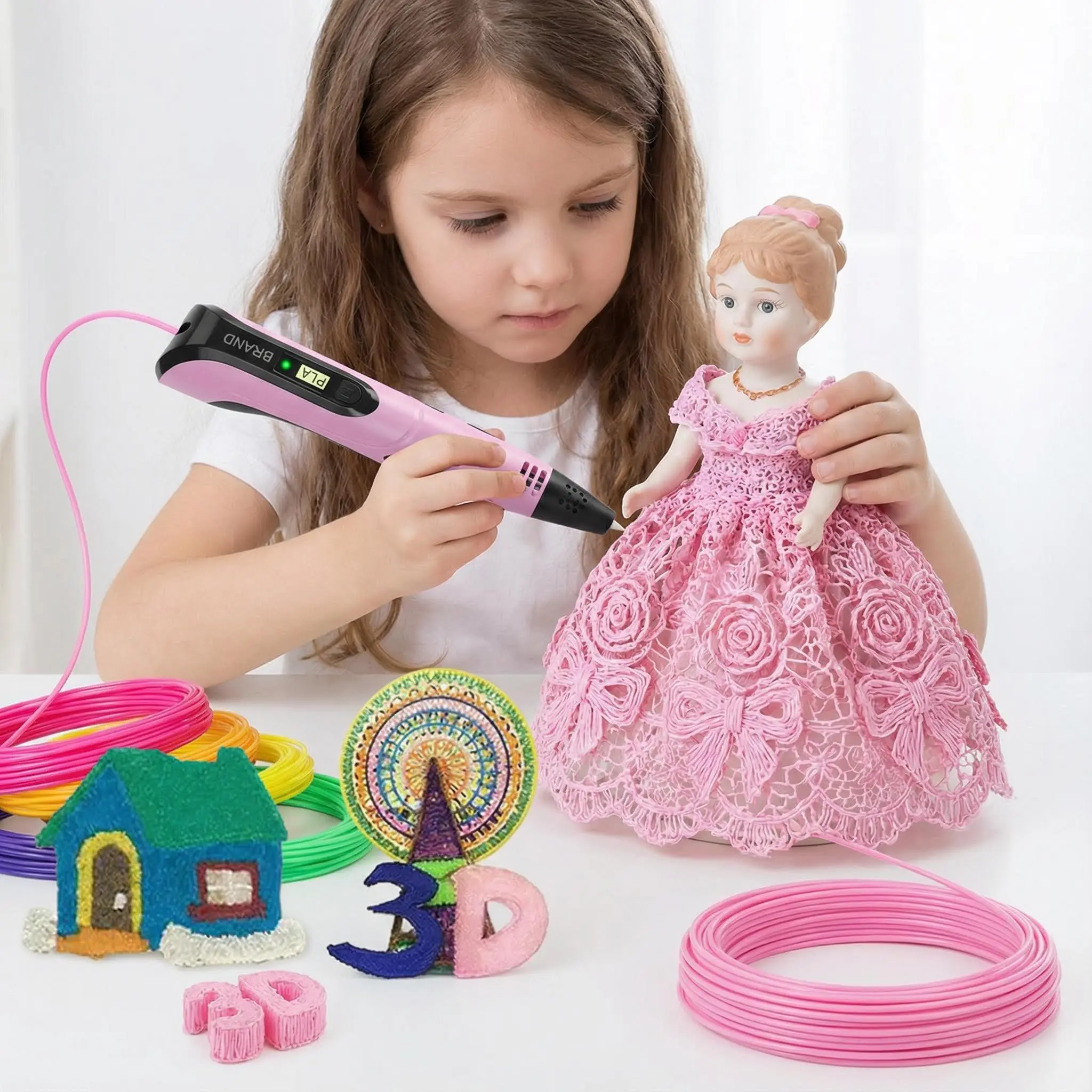 8-Piece 3D Pen Set, Office 3D Printing Supplies - Includes Pen, Type-C Charging Cable, Charging Head, Base, Picture Album, 36m PLA Consumables - Easy Setup Children’s Gift for DIY Creation