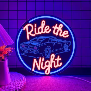 1pc"Ride the Night" LED Sign Road Driving Sign Neon Light, Powered by USB, Neon Accent Lights, Vibrant Car Sign Cool Wall Hanging Art Neon Sign for Auto Repair Shop, Garage, Parking Lot, Racing Track, Game Room, Man Cave, Party, Gift for Man