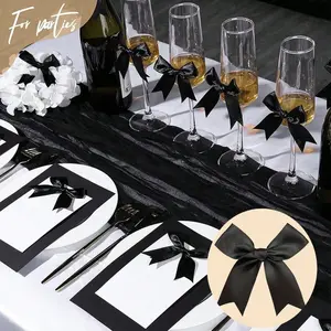 50pcs Large Satin Bows - Pink, White, Black, Suitable for Gift Wrapping, Wedding Decoration Bows, DIY Birthday Party Baking Decorations, Christmas Party Decorations, Candy Cake Gift Wrapping, Souvenir Decorations