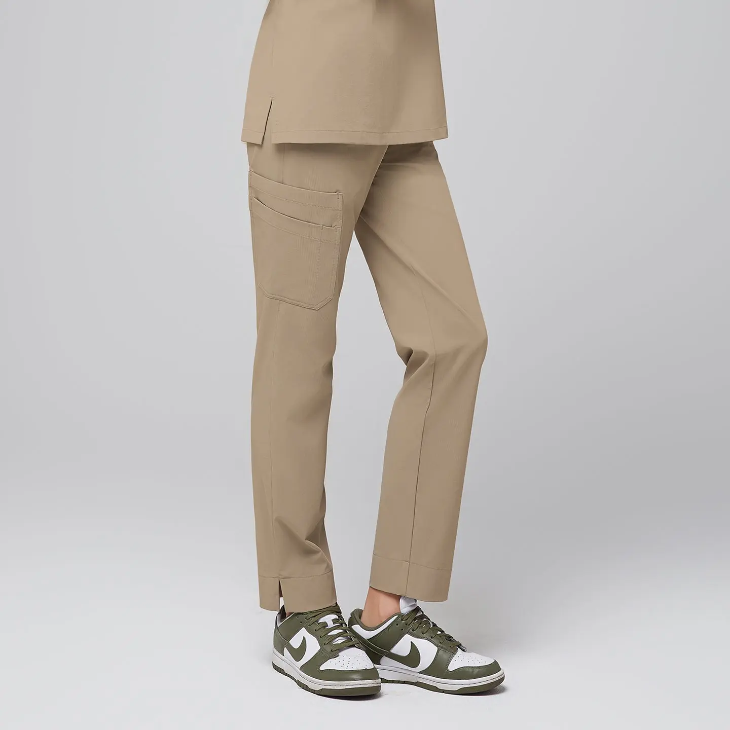 Zenir | Women's Straight Split Hem Scrub Pants - Sand Beige