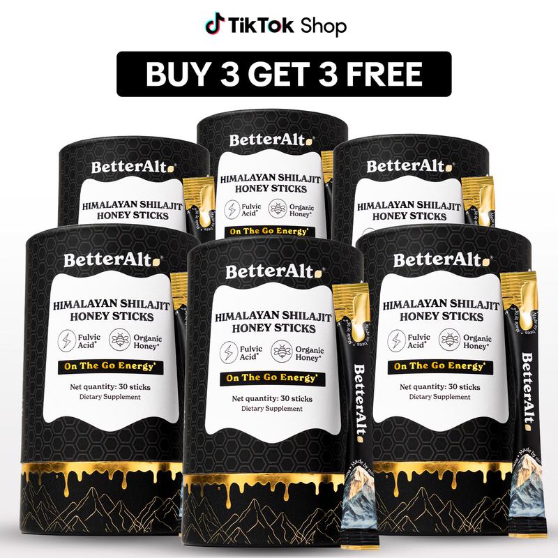 B3G3 Packs of BetterAlt GOLD+ Shilajit Honey Sticks | Caramel, Cinnamon and Classic Flavors | Helps Boost Energy | Lab-Tested for Purity