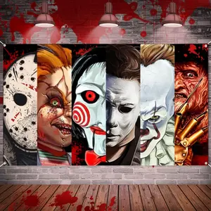 Halloween Horror Spooky Party Decoration, Classic Movie Characters Photo Background, Birthday Banner, Adult Decor, Wall Hanging, No Power Needed