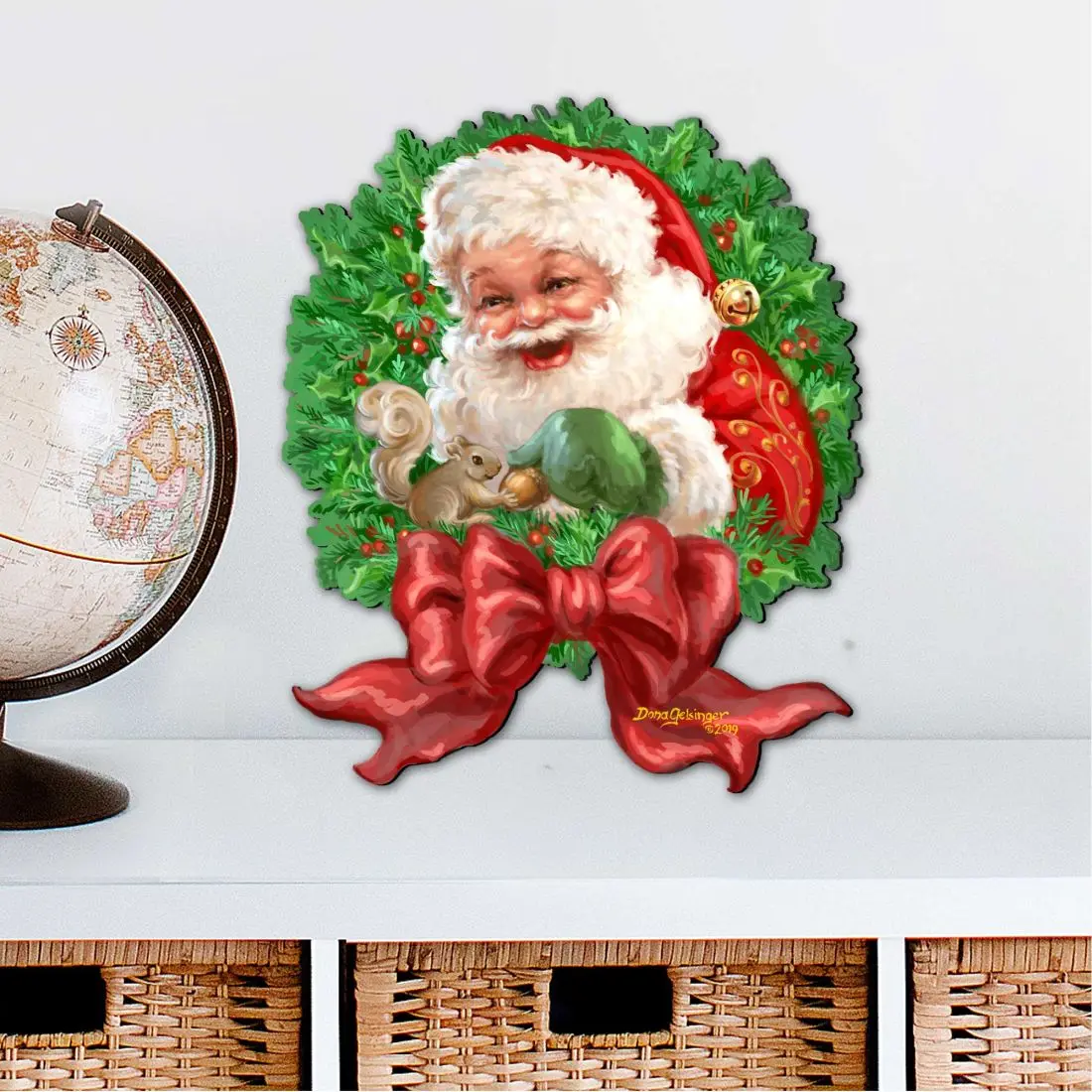 Designocracy 8461014M-1309 12x9 in. Handcrafted Santa-Clause Artistic Bow Wreath, UV-Resistant Mountable Christmas Decoration, Door Mount Indoor/Outdoor Wall Festive Ornament for Christmas Tree