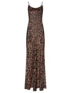 L'AGENCE Christine Cowl Neck Maxi Dress in Brown Multi Amur Leopard