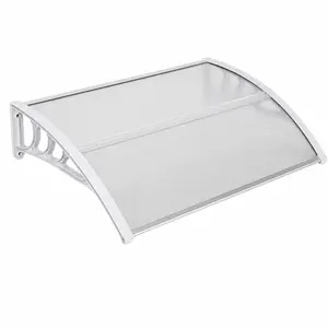 HT-100 x 80 Door & Window Rain Cover, Clear Polycarbonate Awning with White Aluminum Brackets, Front Door Canopy for Home & Office