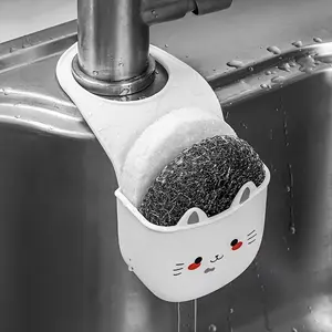 1 Cute Cat Silicone Faucet Holder with Drain Hole, Space-Saving Bathroom and Kitchen Drain Rack | Decorative Storage | Durable Sponge Rack, Bathroom Organizer and Shelf