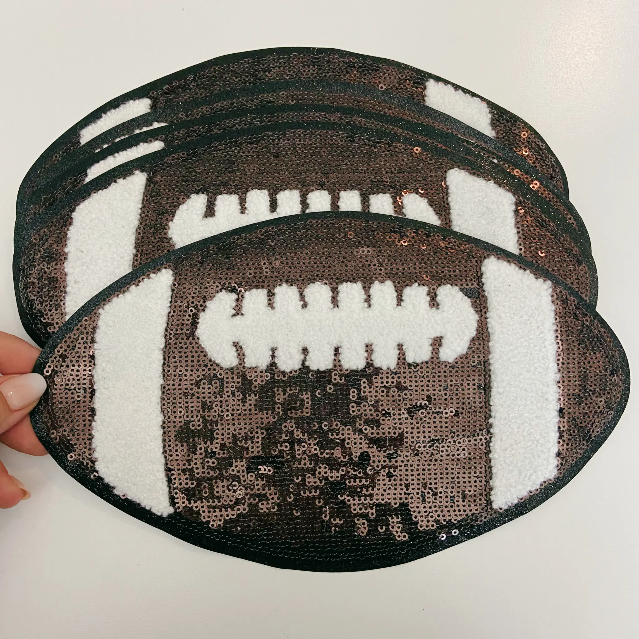 10" wide Football in Brown - SEQUIN Patch with Chenille detail 10" wide Football in Brown - SEQUIN Patch with Chenille detail