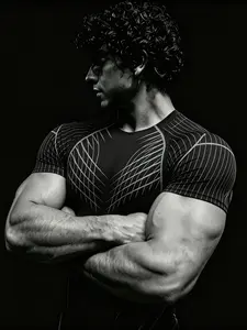Men's European Style Fitness T-Shirt, Tech Line Compression Design, High Elasticity Quick-Dry Breathable Fabric, Ideal for Weight Training