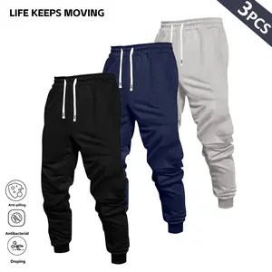 3Pcs Men's And Women's Solid Color Basic Casual Sweatpants with Drawstring Waistband Loose Fit Sports Pants for All Seasons Everyday Wear Comfortable Ventilated