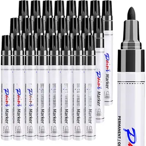 Black  Pens Permanent  Markers - 24 Pack Oil Based Marking Pens, Medium Point, Quick Drying and  for Rock Painting  Tyre Metal, Plastic, Canvas, , Glass