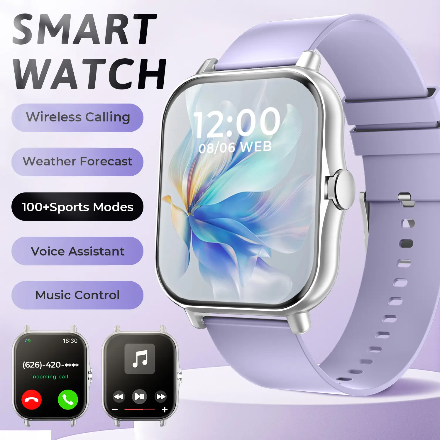 1.83-inch Smart Watch with Colorful Straps, Suitable for Men and Women, Wireless Calling, Message Notifications, Music Player, Fitness Tracker, Android Smartwatch, Compatible with iOS