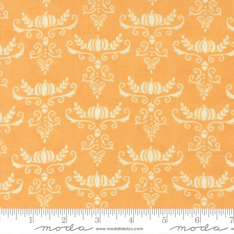 Fabric Moda Light Pumpkin Pumpkins and Vine Damask I Love Fall Most of All by the Quarter Yard 56146-12
