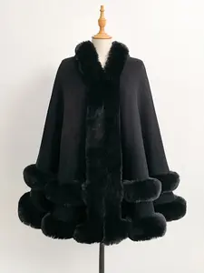 Luxury Plain Solid Faux Fur Hooded Cape Shawl, Warm and Comfortable for Air-Conditioned Rooms, Ideal for Home and Party Use