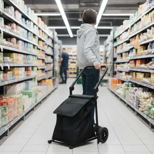 Garvee Upgraded 2 In 1 Foldable Grocery Cart, Portable Collapsible Shopping Cart with a 32.5 Gal Removable Waterproof Bag, Cushioned Seat, Heavy Duty Hand Truck Utility Cart for Shopping, Black