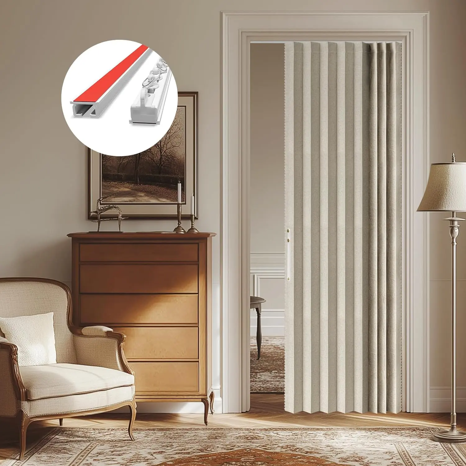 Blackout Accordion Door Curtains  Door Curtain Blackout Curtains for Bedroom, Doorway Curtain Sets Included Tracks (1Panel, 43W x 79 L, Cream White)