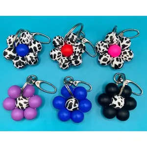Handmade Stylish Silicone Beaded Flower Keychain with Clasp