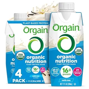 Orgain Organic Nutritional Vegan Protein Shake, Vanilla Bean - 16g Plant Based Protein, Meal Replacement, 21 Vitamins & Minerals, Fruits & Vegetables, Gluten Free, Non-GMO, 11 Fl Oz (Pack of 4)