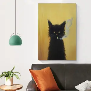 Smoking Cat Art Print, Antique Cat Art, Vintage Cat,Weird Art Print, Storybook Funny Kitten, Retro Ganster Cat,Waterproof Canvas Poster Print,Unframed Decoration Artistic