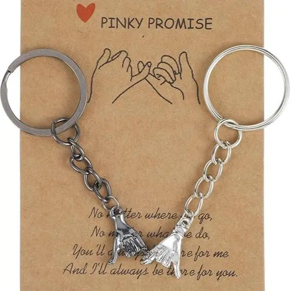 Set of 2 Nickel-Free Pinky Promise Keychains, Couple Bond Fashion Accessories, Valentine Gift Ideas for Boyfriend or Girlfriend, Set Of Two