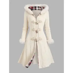 [Y2K Patchwork Hooded Coat] Y2K Plaid Patchwork Hooded Coat|   Button Closure and Long Sleeves