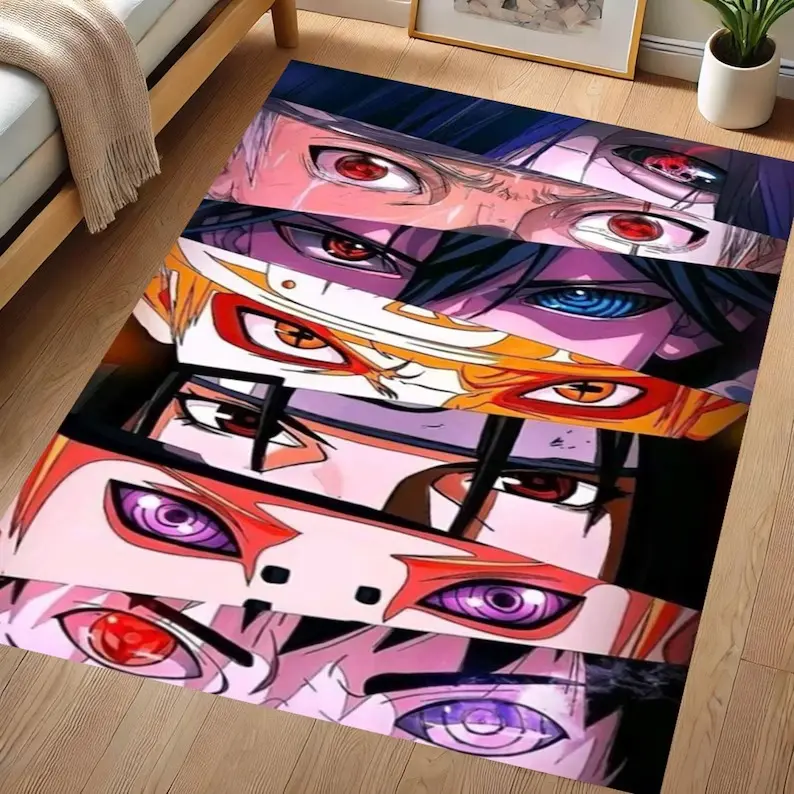 Naruto rug, anime decor, ninja carpet, sharingan eyes, otaku mat, washable rug