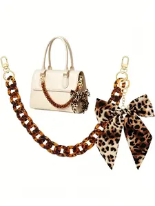 Bow Pendant Leopard Print Bag Chain, Detachable Acrylic Shoulder Strap, Women's Daily Bag Accessory, Casual Style, All Seasons, Bag Decorative Chain, Purse Accessories