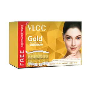 VLCC Gold Facial Kit - Includes 7 Skin Care Products - Cleanser, Face Cream, Face Mask, Gels and Scrub with Hyaluronic Acid and Allantoin - 7 pc