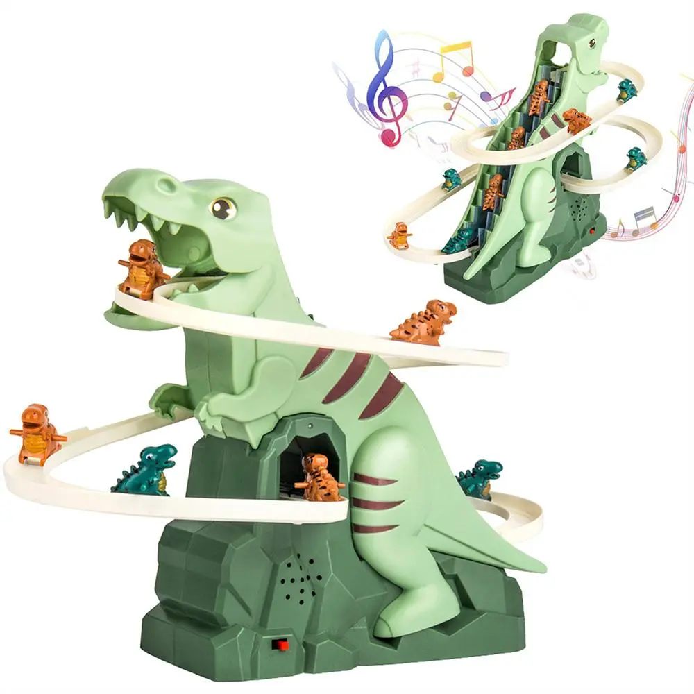 Unisex Electric Dinosaur Climbing Track Toy Set (551a-619) - Durable Plastic, 1 Set (3 Cars), Climbing Stairs Track Slide, Ideal for 3-4 Years Old Kids, Valentine's Day Gift