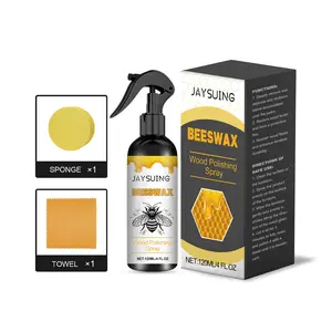 Jakehoe Beeswax Wood Polish Spray - Natural Multi-Surface Cleaning Product, Liquid Cloth-Applicable Restorer for Furniture & Cabinets, Deep Nourishing Shine, Stain/Odor Remover, Fruity Lemon Scent, EDTA-Citric Acid Formula, Easy-to-Use Household Item