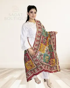 Classic White Panjabi Suit – Embroidered Elegance with Multicolor Patchwork Dupatta