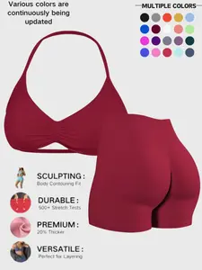 Women's Seamless Sports Bra Set, Tight Fit Sporty, Breathable Anti-Sweat High Elasticity, Natural Waist Sport Shorts, Outdoor Running Fitness Gear