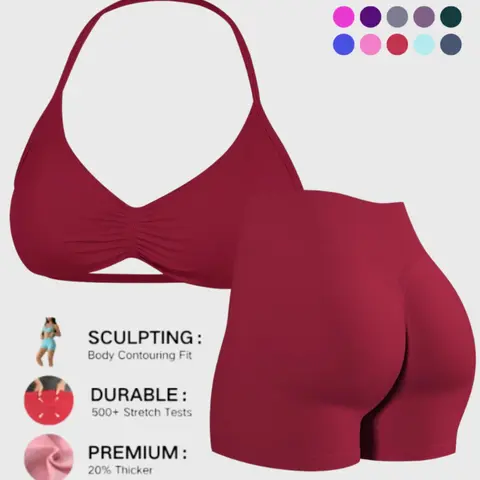 Women's Seamless Sports Bra and Shorts 2-Piece Sports Clothing Set, Breathable Moisture-Wicking High-Waist Sportswear for Running and Fitness