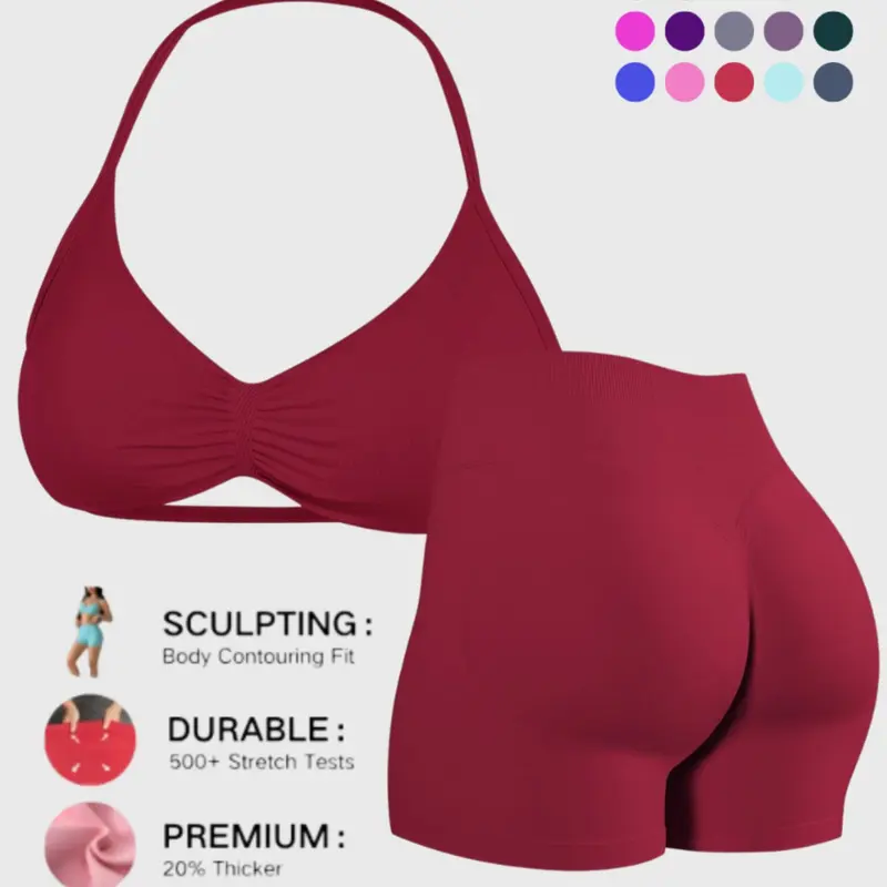 Women's Seamless Sports Bra and Shorts 2-Piece Sports Clothing Set, Breathable Moisture-Wicking High-Waist Sportswear for Running and Fitness