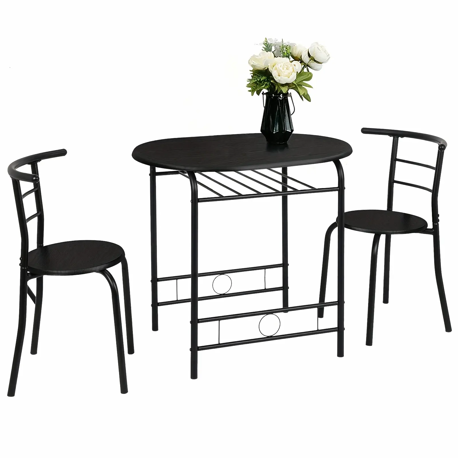 Bonnlo 3pcs Dining Set, Small Kitchen Table Set for 2, Breakfast Table Set, Kitchen Wooden Table and 2 Chairs for Small Space/ Dining Room/ Apartment/ Living Room/ Home Decor, Metal Frame Wine Rack