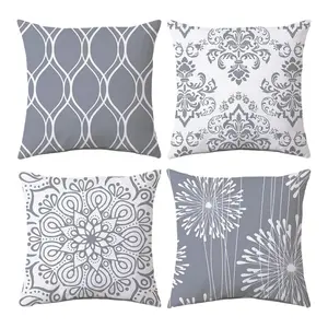 4 Pack Linen Cushion Covers 18x18 Inch Grey & White Modern Simple Square Pillow Cases for Sofa Bed Farmhouse Home Living Room Decor with Hidden Zipper