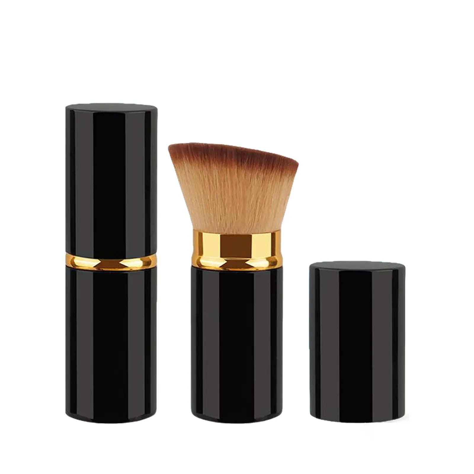 Single Black Gold Brown Bristle Angled Brush for Daily Blush and Foundation, Makeup Face Brush, Portable Beauty Tool