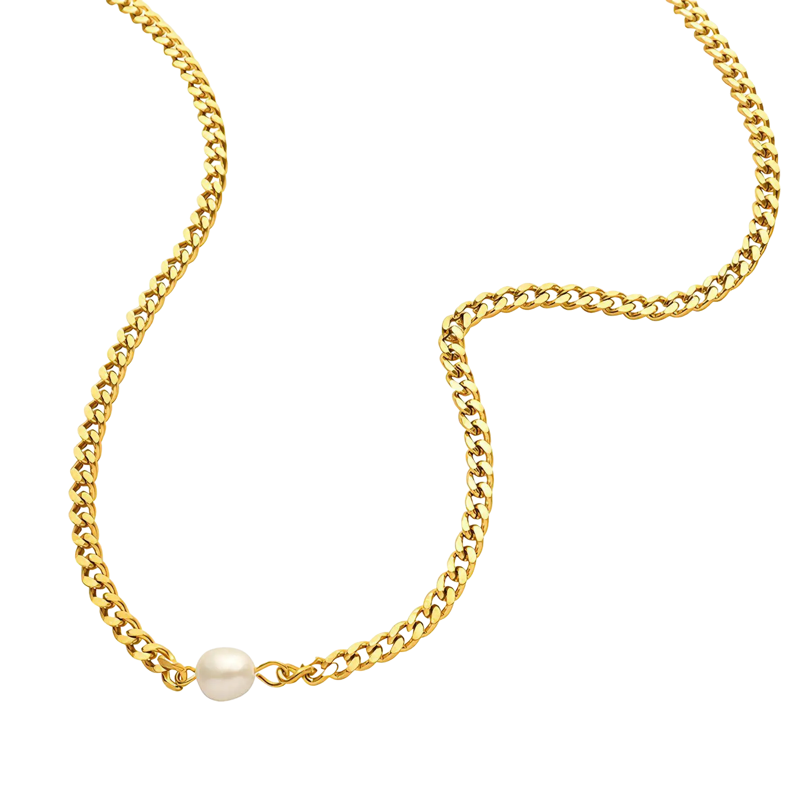 Dainty Cuban Link Chain Necklace with Single Freshwater Pearl