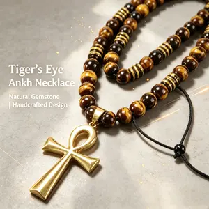 Anker Cross Black Onyx Protection Bead Necklace, Adjustable Cord Amulet with Mystical Powers, Suitable for Men, Ideal for Necklace Layering & Unique Gifts for Women