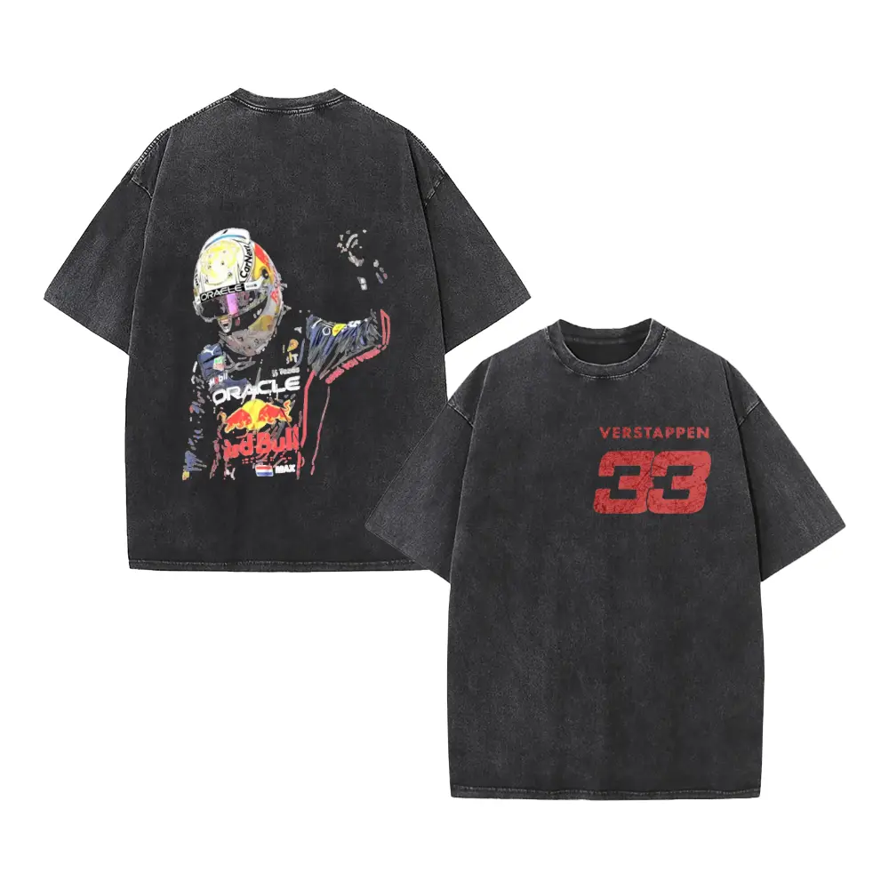 Racing Style, T-Shirt, Max Verstappen 33 Red Bull F1 Driver Graphic, Cotton Blend With Vintage Wash Finish, For Motorsport Fans And Casual Wear