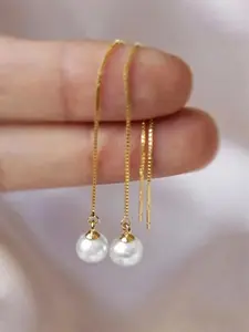 Faux Pearl Decorated Dangle Earrings, Elegant Sleek Chain Design Drop Earrings for Women, Fashion Jewelry for Party, Daily  Decor, Fashionable Chic Jewelry for Daily Wear, Trendy   Jewelry for Birthday Gift, Elegant Minimalist Earrings