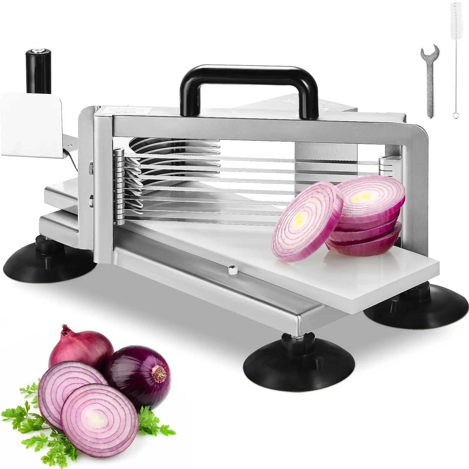 【Summerfinds】VEVOR Commercial Tomato Slicer,  , 3/16 inch Tomato Cutter Slicer, Stainless Steel Heavy Duty Tomato Slicer Machine, Manual Tomato Slicer with Non-slip Feet, for Cutting Tomatoes, Cucumbers, Bananas Kitchen Utensils