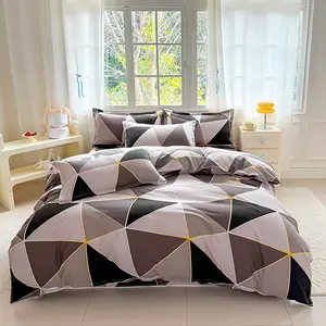 3-Piece Set Triangle Pattern Quilt Cover Set, Colorblock Geometric Design, Breathable and Super Soft, Includes 1 Quilt Cover and 2 Pillowcases