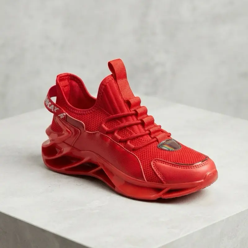 Unisex Red Blade Sneakers - Futuristic Mesh Running & Streetwear Shoes - Size