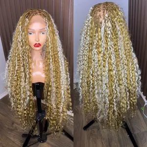 Honey Blonde and 613 Highlights Fullace Boho Knotless Braided Wig with Golden Color and Natural Hair